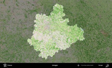Limojeler. Fransa 'nın idari alanı koyu renk bir OpenStreetMap tarzı Fransız haritasına vurgulandı ve özetlendi