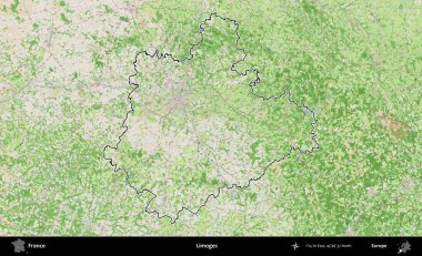 Limojeler. OpenStreetMap Fransız stili haritasında Fransa 'nın idari bölgesinin ana hatları belirlendi