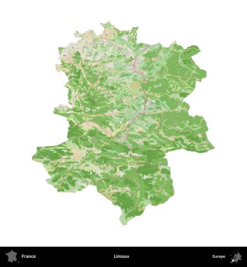 Limuzin. Fransa 'nın idari bölgesi bir OpenStreetMap Fransız tarzı haritada beyazda izole edildi