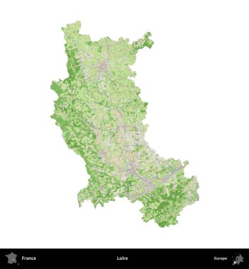 Loire. Fransa 'nın idari bölgesi bir OpenStreetMap Fransız tarzı haritada beyazda izole edildi