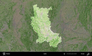 Loire. Fransa 'nın idari alanı koyu renk bir OpenStreetMap tarzı Fransız haritasına vurgulandı ve özetlendi