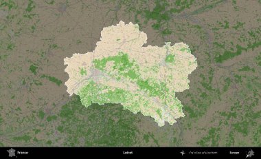 Loiret. Fransa 'nın idari alanı koyu renk bir OpenStreetMap tarzı Fransız haritasına vurgulandı ve özetlendi