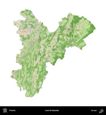 Lons-le-Saunier. Fransa 'nın idari bölgesi bir OpenStreetMap Fransız tarzı haritada beyazda izole edildi