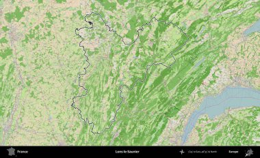 Lons-le-Saunier. OpenStreetMap Fransız stili haritasında Fransa 'nın idari bölgesinin ana hatları belirlendi
