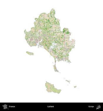 Lorient. Fransa 'nın idari bölgesi bir OpenStreetMap Fransız tarzı haritada beyazda izole edildi