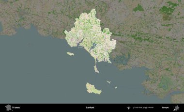 Lorient. Fransa 'nın idari alanı koyu renk bir OpenStreetMap tarzı Fransız haritasına vurgulandı ve özetlendi