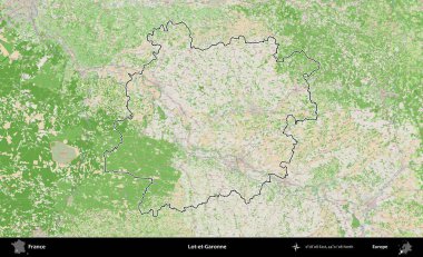 Lot-et-Garonne. OpenStreetMap Fransız stili haritasında Fransa 'nın idari bölgesinin ana hatları belirlendi