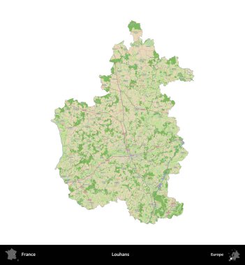 Louhan 'lar. Fransa 'nın idari bölgesi bir OpenStreetMap Fransız tarzı haritada beyazda izole edildi