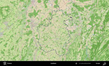 Louhan 'lar. OpenStreetMap Fransız stili haritasında Fransa 'nın idari bölgesinin ana hatları belirlendi