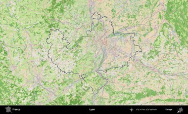 Lyon. OpenStreetMap Fransız stili haritasında Fransa 'nın idari bölgesinin ana hatları belirlendi