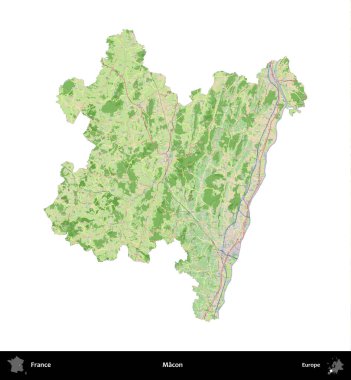 Macon. Fransa 'nın idari bölgesi bir OpenStreetMap Fransız tarzı haritada beyazda izole edildi