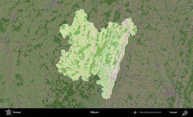 Macon. Fransa 'nın idari alanı koyu renk bir OpenStreetMap tarzı Fransız haritasına vurgulandı ve özetlendi