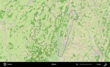 Macon. OpenStreetMap Fransız stili haritasında Fransa 'nın idari bölgesinin ana hatları belirlendi