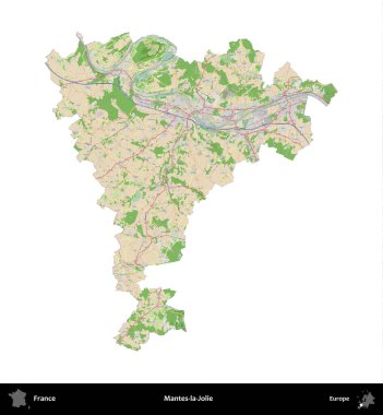 Mantes-la-Jolie. Fransa 'nın idari bölgesi bir OpenStreetMap Fransız tarzı haritada beyazda izole edildi