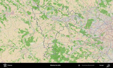Mantes-la-Jolie. OpenStreetMap Fransız stili haritasında Fransa 'nın idari bölgesinin ana hatları belirlendi