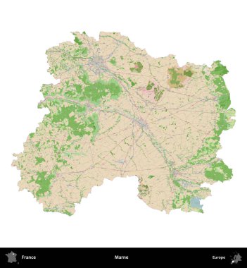 Marne. Fransa 'nın idari bölgesi bir OpenStreetMap Fransız tarzı haritada beyazda izole edildi