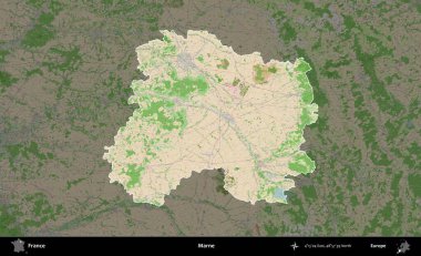 Marne. Fransa 'nın idari alanı koyu renk bir OpenStreetMap tarzı Fransız haritasına vurgulandı ve özetlendi