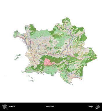 Marsilya. Fransa 'nın idari bölgesi bir OpenStreetMap Fransız tarzı haritada beyazda izole edildi
