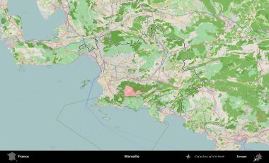 Marsilya. OpenStreetMap Fransız stili haritasında Fransa 'nın idari bölgesinin ana hatları belirlendi
