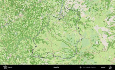 Mauriac. OpenStreetMap Fransız stili haritasında Fransa 'nın idari bölgesinin ana hatları belirlendi