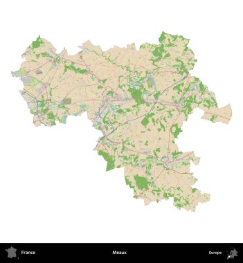 Meaux. Fransa 'nın idari bölgesi bir OpenStreetMap Fransız tarzı haritada beyazda izole edildi