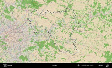 Meaux. OpenStreetMap Fransız stili haritasında Fransa 'nın idari bölgesinin ana hatları belirlendi