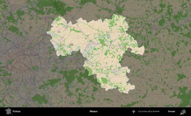 Meaux. Fransa 'nın idari alanı koyu renk bir OpenStreetMap tarzı Fransız haritasına vurgulandı ve özetlendi