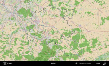 Melun. OpenStreetMap Fransız stili haritasında Fransa 'nın idari bölgesinin ana hatları belirlendi