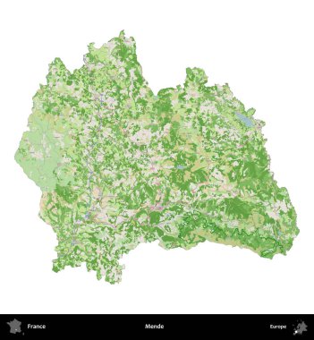 Mende. Fransa 'nın idari bölgesi bir OpenStreetMap Fransız tarzı haritada beyazda izole edildi