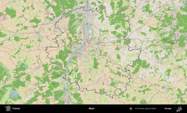 Metz. OpenStreetMap Fransız stili haritasında Fransa 'nın idari bölgesinin ana hatları belirlendi
