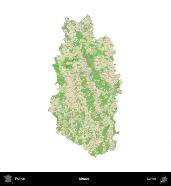 Meuse. Fransa 'nın idari bölgesi bir OpenStreetMap Fransız tarzı haritada beyazda izole edildi