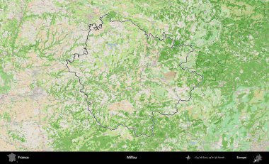 Millau. OpenStreetMap Fransız stili haritasında Fransa 'nın idari bölgesinin ana hatları belirlendi