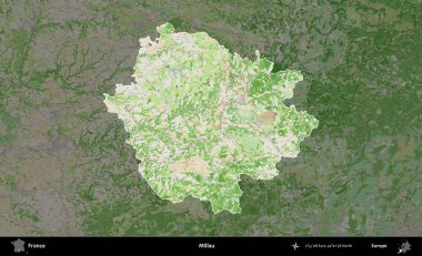 Millau. Fransa 'nın idari alanı koyu renk bir OpenStreetMap tarzı Fransız haritasına vurgulandı ve özetlendi
