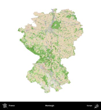 Montargis. Fransa 'nın idari bölgesi bir OpenStreetMap Fransız tarzı haritada beyazda izole edildi