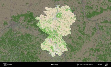 Montargis. Fransa 'nın idari alanı koyu renk bir OpenStreetMap tarzı Fransız haritasına vurgulandı ve özetlendi