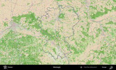 Montargis. OpenStreetMap Fransız stili haritasında Fransa 'nın idari bölgesinin ana hatları belirlendi