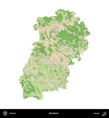 Montbard 'da. Fransa 'nın idari bölgesi bir OpenStreetMap Fransız tarzı haritada beyazda izole edildi