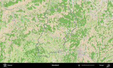 Montbard 'da. OpenStreetMap Fransız stili haritasında Fransa 'nın idari bölgesinin ana hatları belirlendi