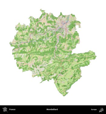 Montbeliard 'da. Fransa 'nın idari bölgesi bir OpenStreetMap Fransız tarzı haritada beyazda izole edildi