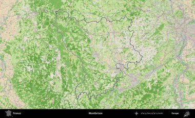 Montbrison 'da. OpenStreetMap Fransız stili haritasında Fransa 'nın idari bölgesinin ana hatları belirlendi