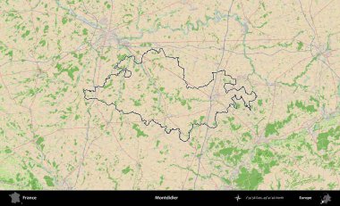 Montdidier. OpenStreetMap Fransız stili haritasında Fransa 'nın idari bölgesinin ana hatları belirlendi