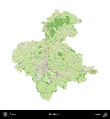 Montlucon 'da. Fransa 'nın idari bölgesi bir OpenStreetMap Fransız tarzı haritada beyazda izole edildi