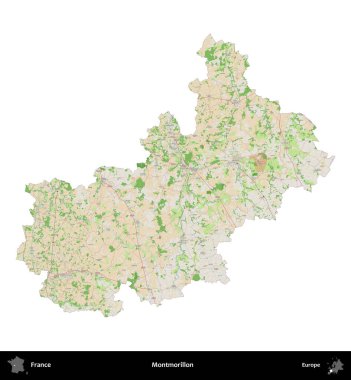 Montmorillon 'da. Fransa 'nın idari bölgesi bir OpenStreetMap Fransız tarzı haritada beyazda izole edildi