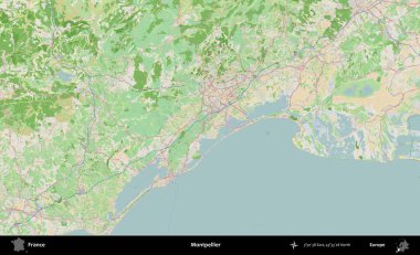 Montpellier 'de. OpenStreetMap Fransız stili haritasında Fransa 'nın idari alanı