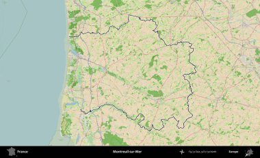 Montreuil-sur-Mer. OpenStreetMap Fransız stili haritasında Fransa 'nın idari bölgesinin ana hatları belirlendi