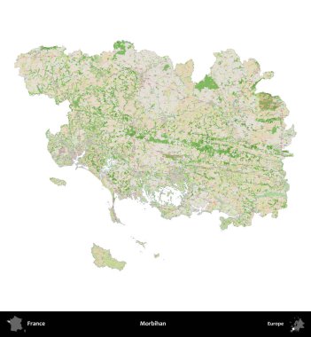 Morbihan. Fransa 'nın idari bölgesi bir OpenStreetMap Fransız tarzı haritada beyazda izole edildi