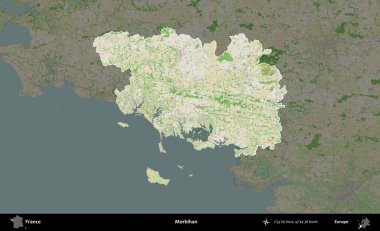Morbihan. Fransa 'nın idari alanı koyu renk bir OpenStreetMap tarzı Fransız haritasına vurgulandı ve özetlendi