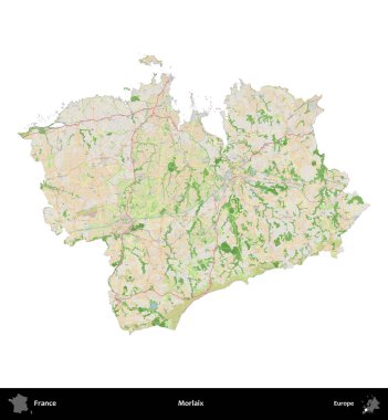 Morlaix. Fransa 'nın idari bölgesi bir OpenStreetMap Fransız tarzı haritada beyazda izole edildi