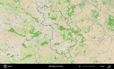 Mortagne-au-Perche. OpenStreetMap Fransız stili haritasında Fransa 'nın idari bölgesinin ana hatları belirlendi