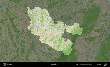Moselle. Fransa 'nın idari alanı koyu renk bir OpenStreetMap tarzı Fransız haritasına vurgulandı ve özetlendi